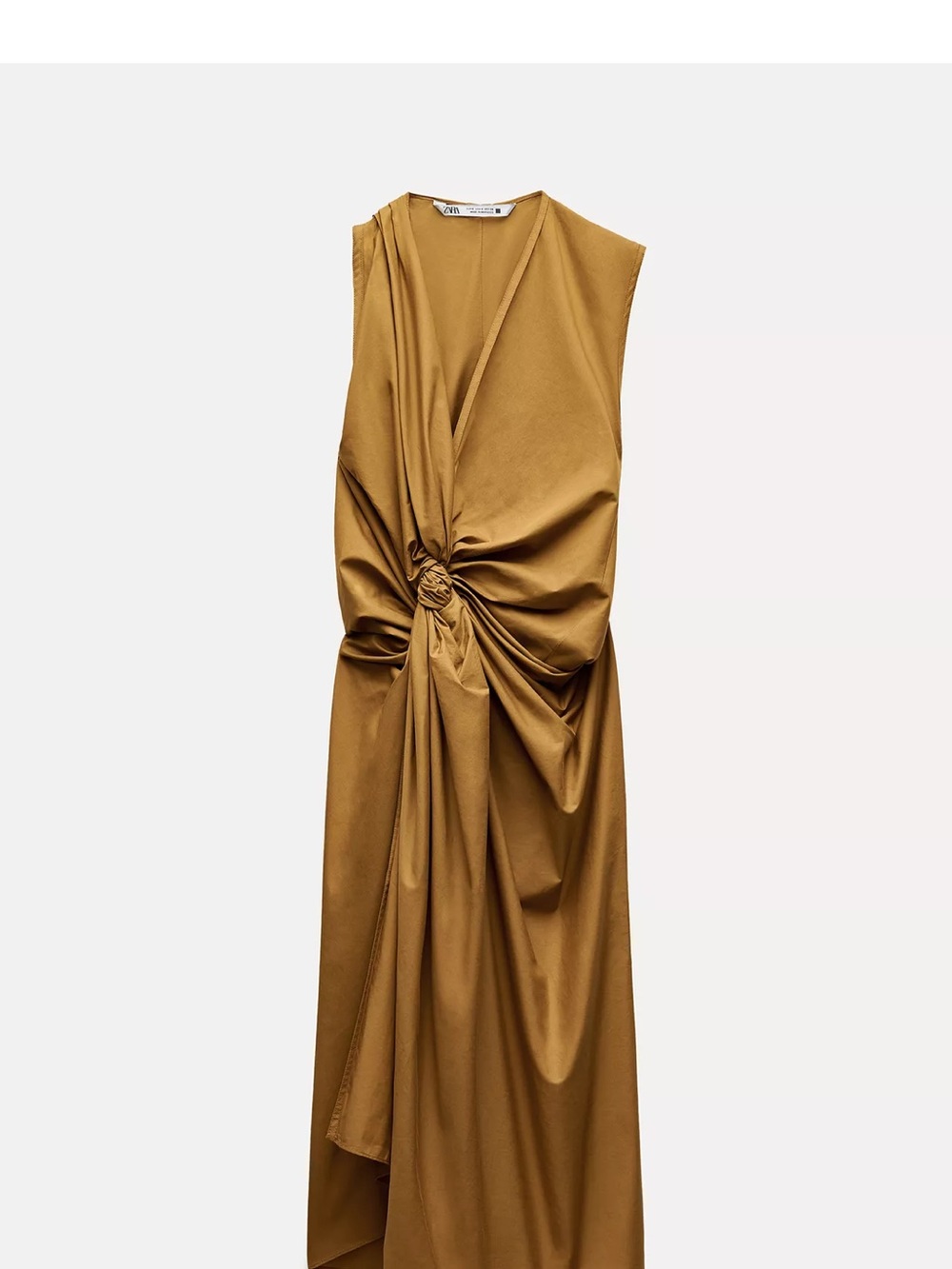 Zara Mustard Brown Draped Midi Dress